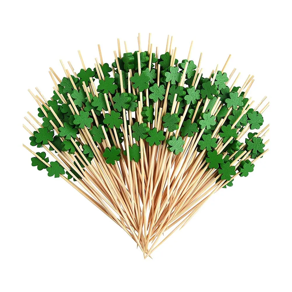 

100 Pieces Of Fruit Fork Clover Bamboo Skewer Decorative Lunch Box Bento Food Dessert Fork Cocktail Decorative Accessories