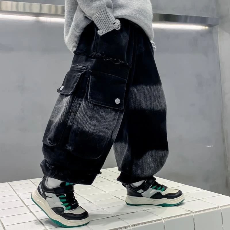 Boys Loose Harem Pants Casual Denim Cargo Trousers Kids Autumn Winter Spring New Children Jeans Streetwear Clothing