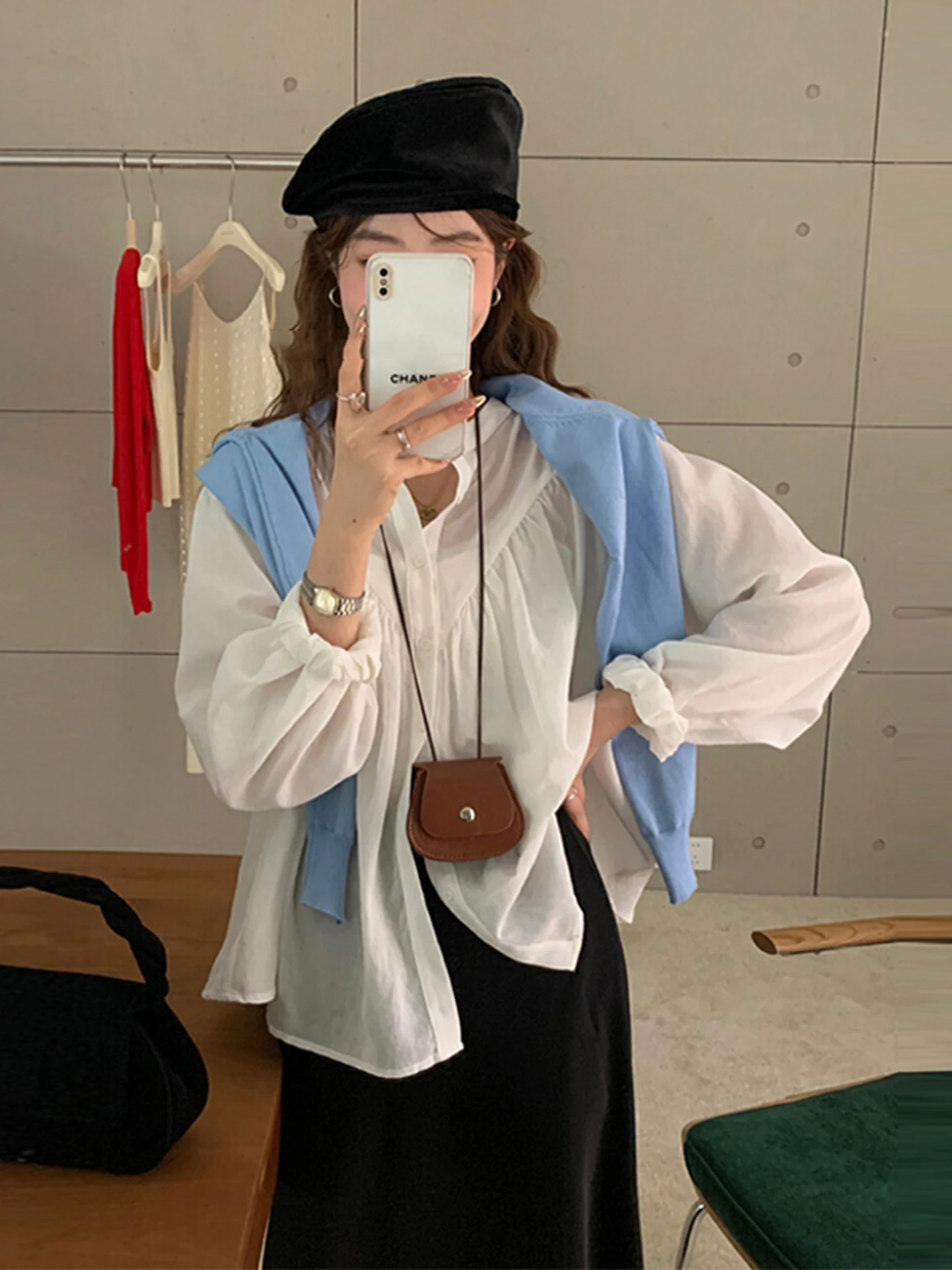 

Sweet Sle Long Sve irt Korean Design Spring Autumn Women's Loose Fit irt Tea Break Casual Chic Agel Blouse