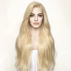 Hot Women Systhetic Hair Wigs Glueless Long Wavy 13x4 Lace Front Wigs Baby Hair Transparent Lace 180Density Light Blonde Wigs