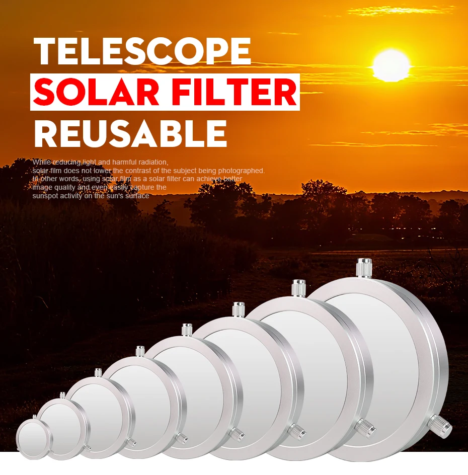 Datyson Solarbeobachtungsfilter mit Vollmetallkappe für 44 bis 210 mm Teleskopobjektive/Kameraobjektive – zum Beobachten der Sonne und Sonnenflecken – Detail 1