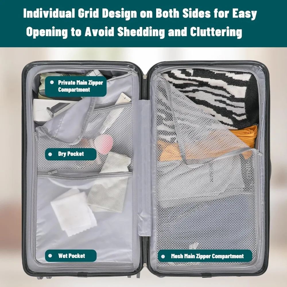 20 Inch and 28 Inch Square Thickened ABS+PC Hard Shell luggage, 2-Piece Suitcase Set with TSA Lock & Dual Zipper Mesh Interior