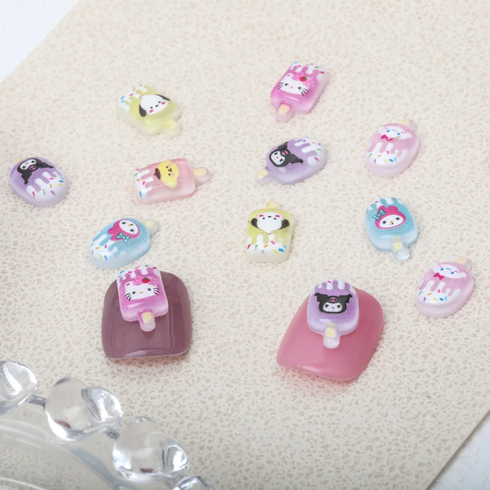 200P Cartoon Popsicle Series Nail Charms Cute My Melody Iridescent Mini Ice Cream Nail Art Accessories for a Sweet Manicure Look