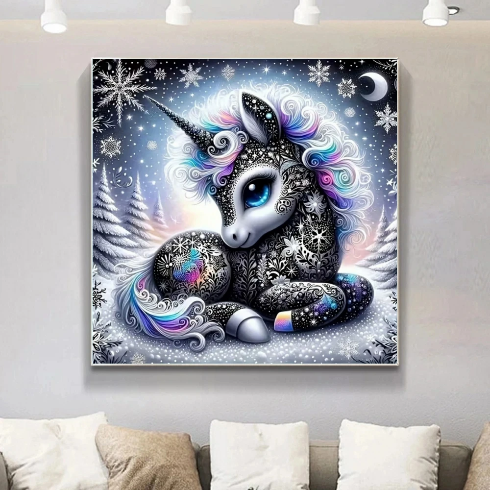 Winterpferd Tier Vollrundes Diamant-Mosaik DIY Diamantmalerei Strass Acryl Bastelbedarf Wanddekoration Handarbeit