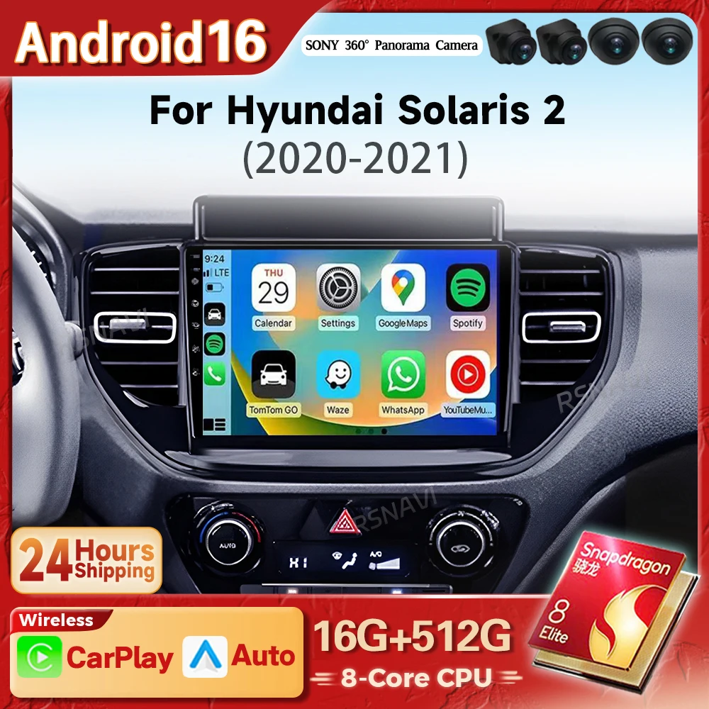 Android 16 Carplay Auto 2K Screen For Hyundai Solaris 2 II 2020 - 2021 Autoradio Snapdragon Car Radio Multimedia Video BT Player