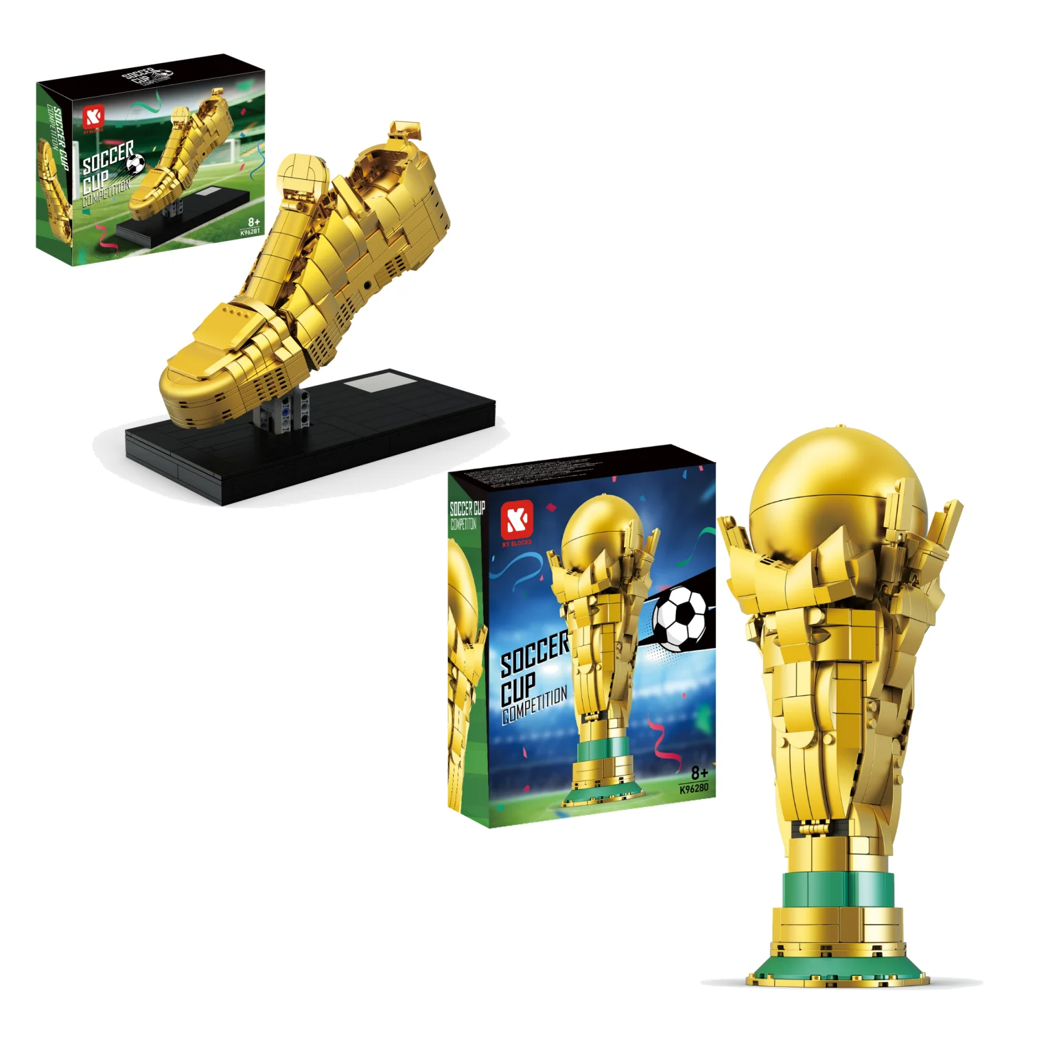 

Champion Trophy & Golden Boot DIY Toys, Hot Football Match Building Block Set Football Shoe Model Kit Gift for Fans & Collectors