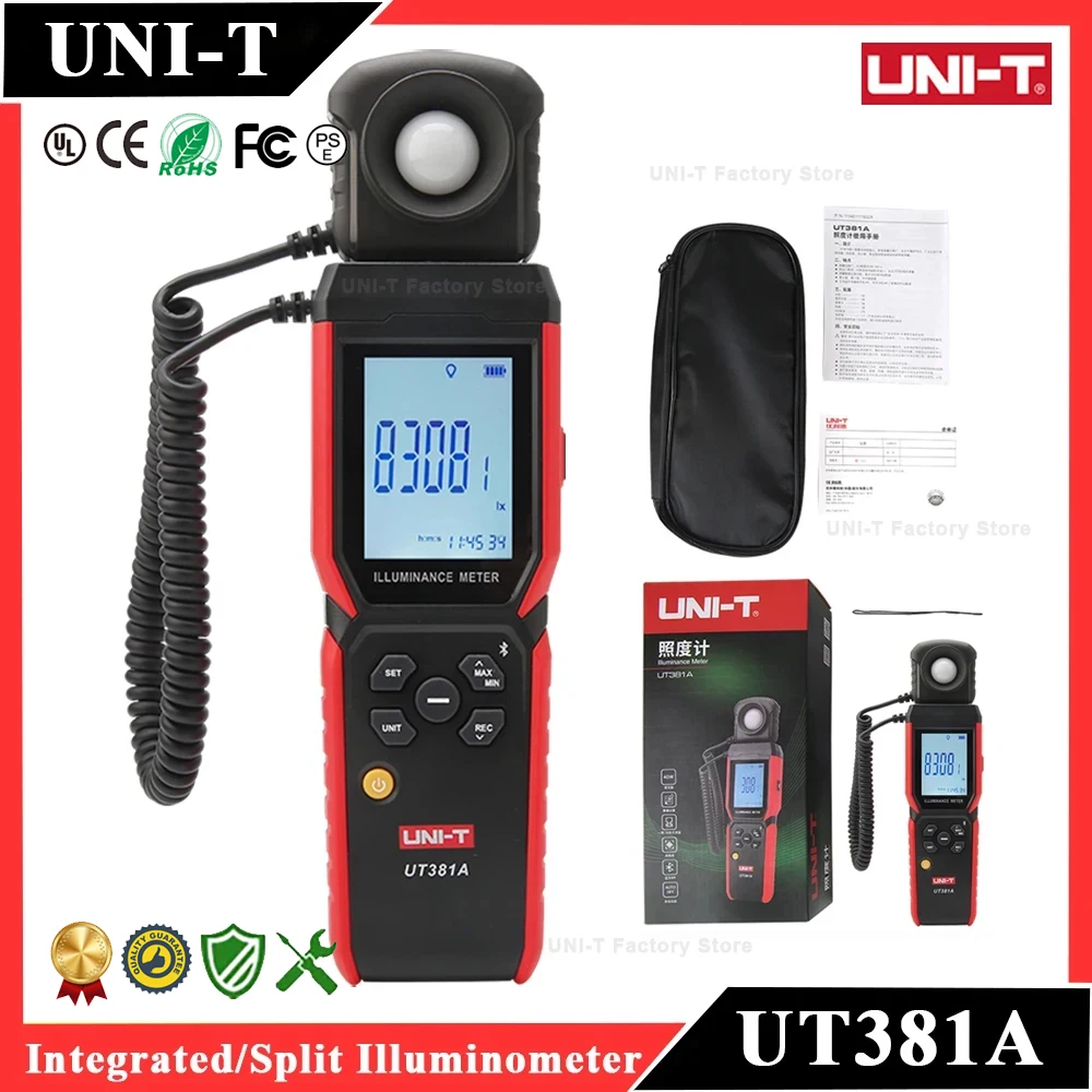 UNI-T UT381A Illuminometer Integrated & Split Digital Light Illuminance Meter 400000 Lx 37160 Fc Luxometer with Bluetooth APP