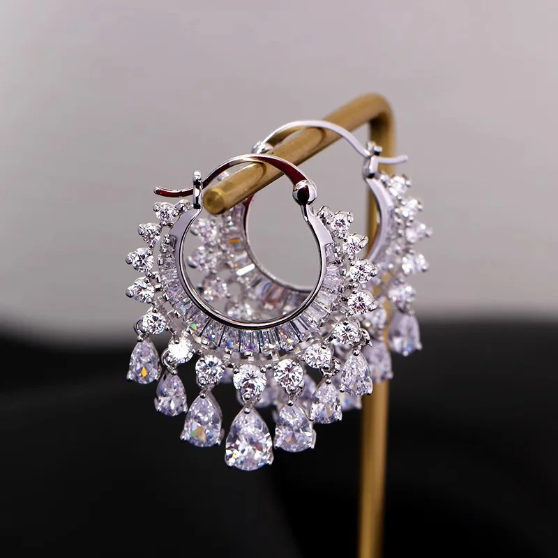 Luxury Romantic Tassel Dangle Earrings for Women Crystal/Colorful CZ Wedding Party Boho Female Drop Earrings Trendy Jewelry Gift view 3