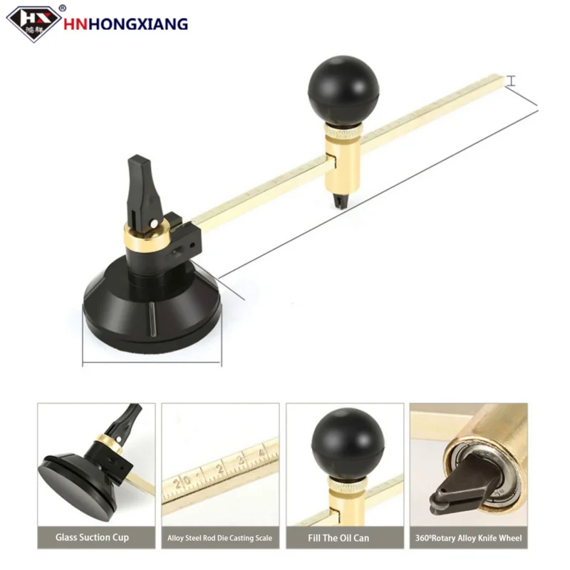 HNHONGXIANG 6 Wheels Original Circle Round Glass Cutter Compasses Type Glass Circle Cutter