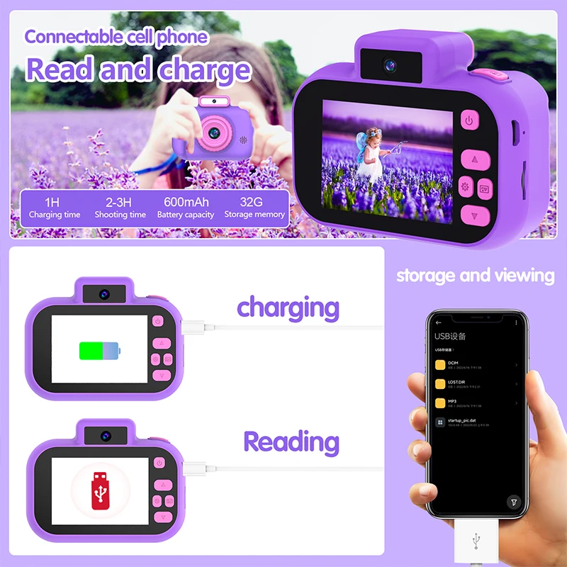 Micro cámara de juguete para niños, cámara de Selfie multifuncional, videocámara de Video Digital portátil para niños pequeños, carga USB para regalo de vacaciones