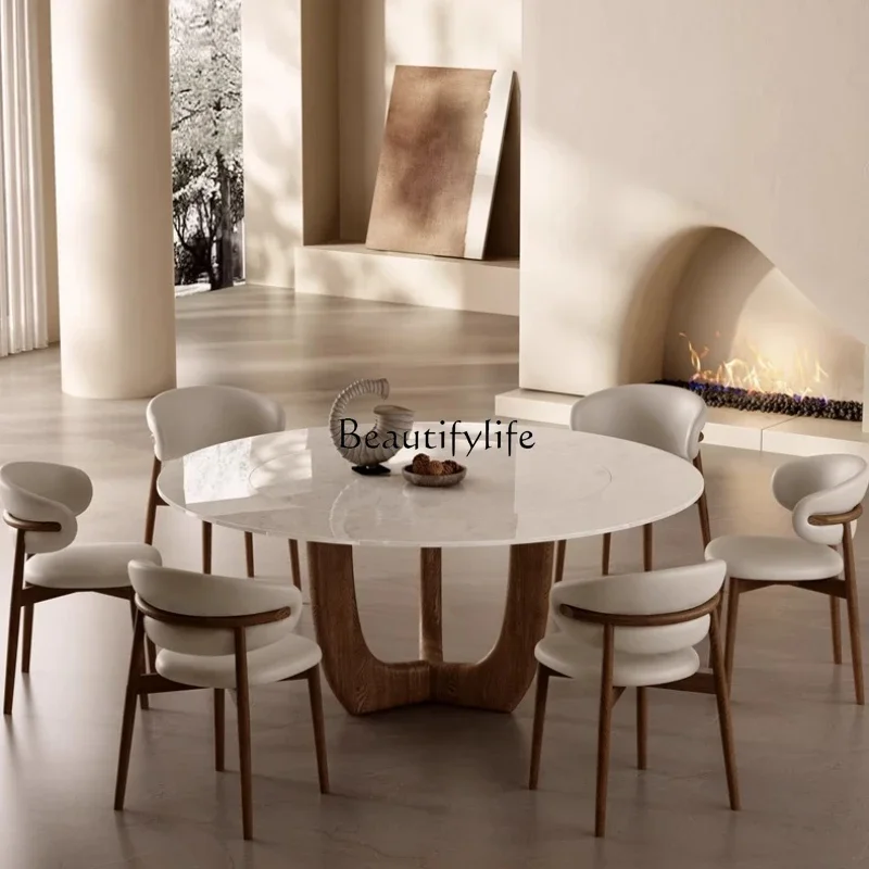 

ld14 Italian Minimalist Imported Pure Natural Luxury Stone Dining Table Marble Round Table with Turntable