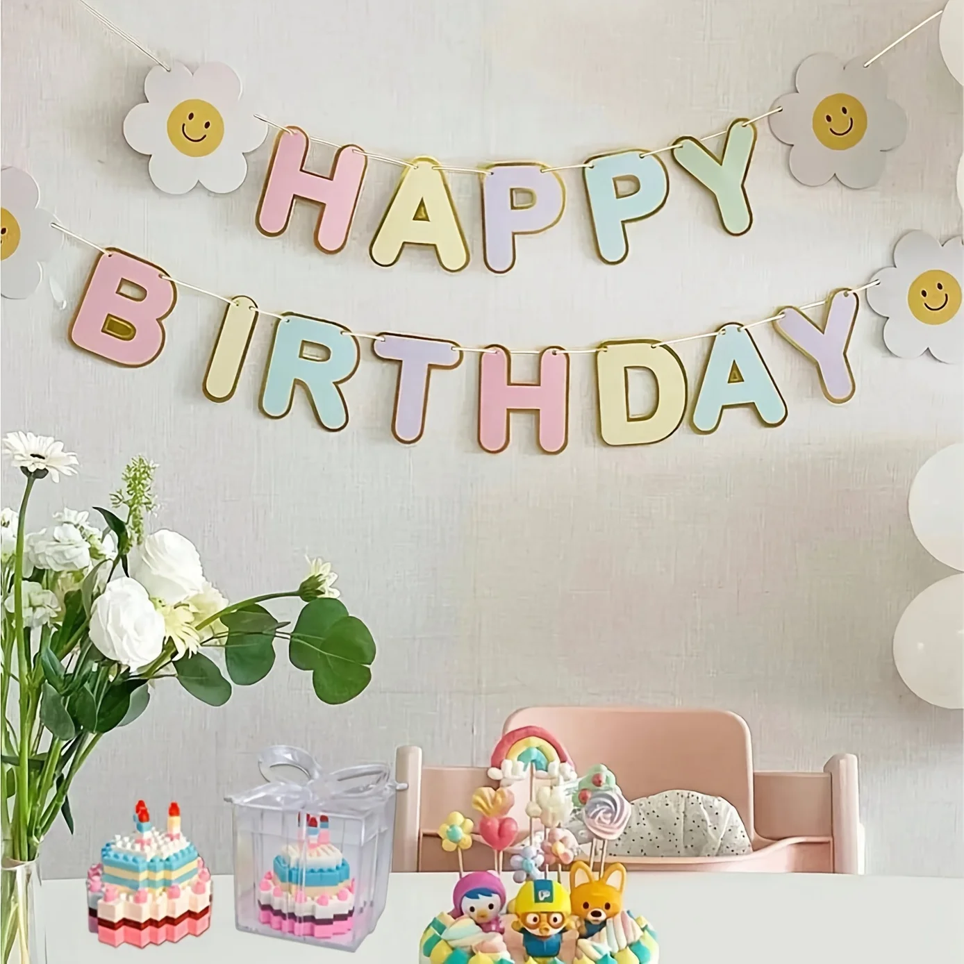 1 Set bunter „Happy Birthday“-Banner-Hintergrundwanddekoration für Szenenlayout – Detail 3