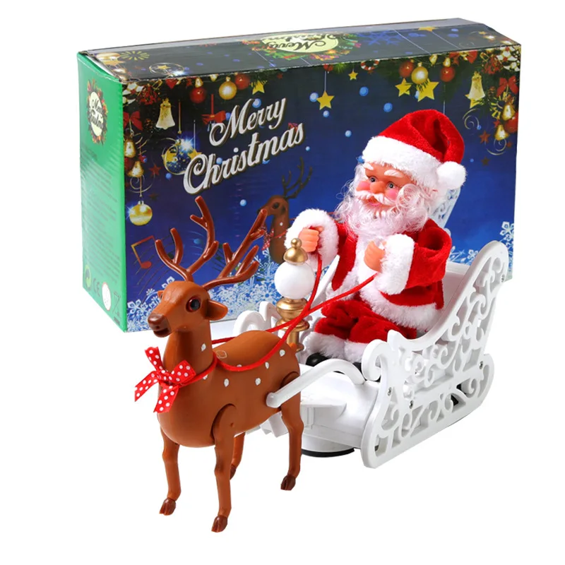 

Deer Pulling Cart Music Santa Claus Christmas Gifts Desktop Christmas Decorations Elk Pull Sled Santa Claus Ornament Figurines
