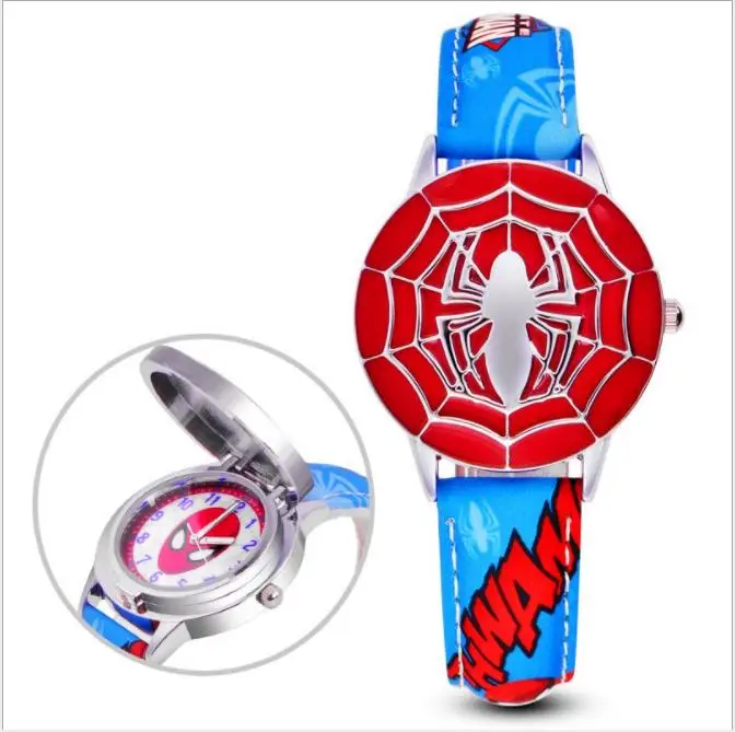 Disney spiderman Kids watch Captain America ironman children\'s watches Leather Quartz Flip Metal Case Watches Boys Clock gifts