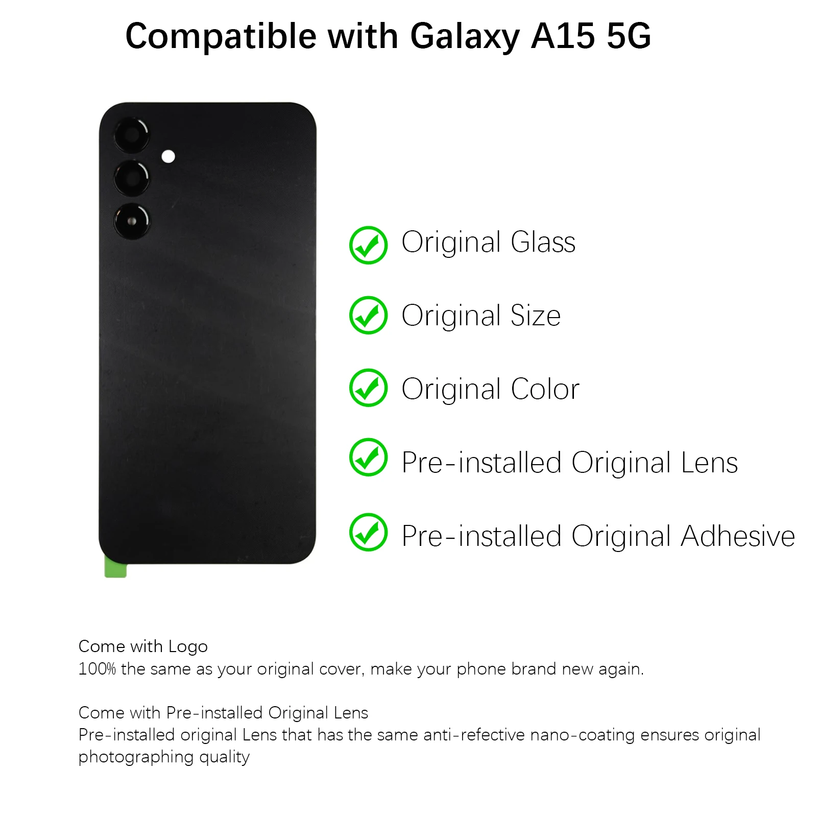 Замена задней крышки для Samsung Galaxy A15 5G — SM-A156U/U1/P/B/W с объективом камеры и Фото №3