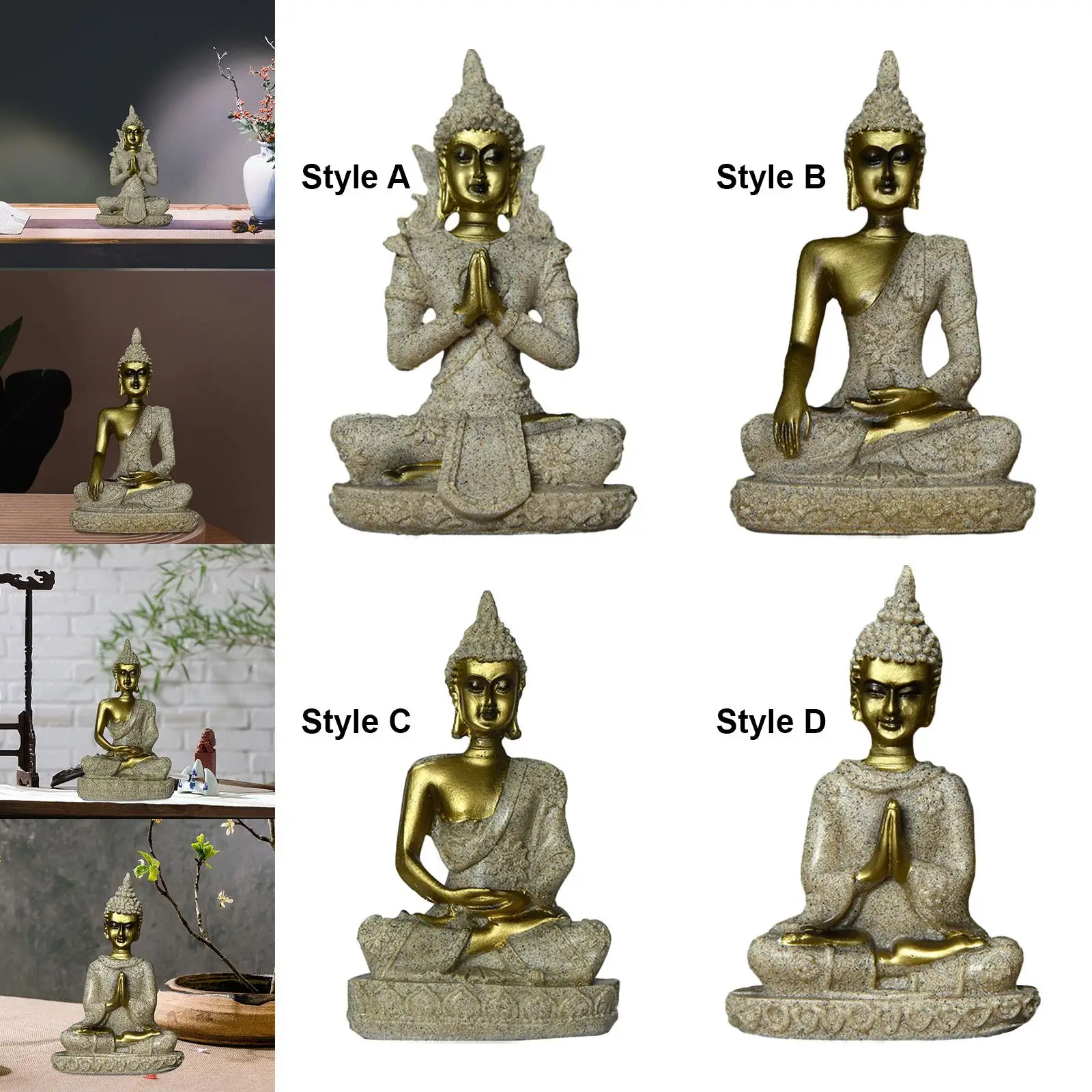 Buddhist Decor Resin Buddha Figure Statue for Home Office Tabletop Sculpture Ornament Thai Craft Antique Figurine Artwork