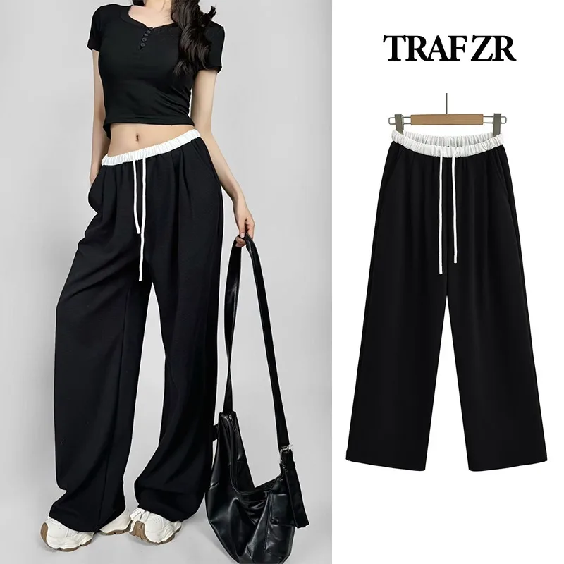 

TRAF ZR Loose Women's Tracksuits Pants Harajuku Tailoring Baggy Woman Summer Y2k Palazzo Slacks Wide Trousers Elegant Vintage