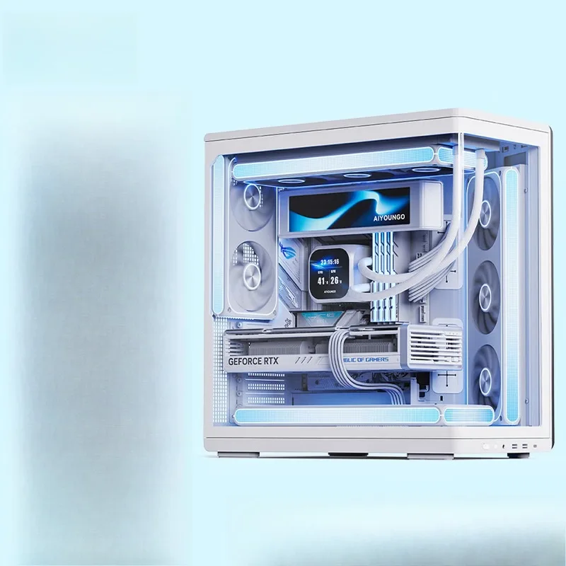 Game computer desktop ATX host box 360 water cooling bit/integrated curved glass/left and right sub-warehouse sea view