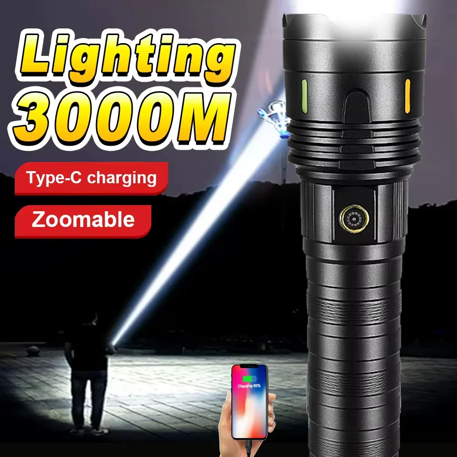 

2025 Super Bright 5000000LM LED Flashlight USB Rechargeable High Power Tactical Torch Flashlight 3km Long Shot Hunting Lantern
