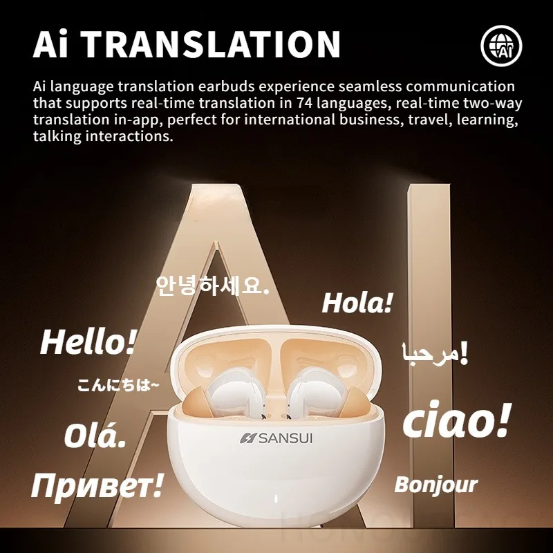 سماعات أذن Sansui W59 Ai Translator -35dB ANC بلوتوث 6.0 سماعات رأس بخاصية إلغاء الضوضاء النشطة مع 74 ترجمة لغة #3