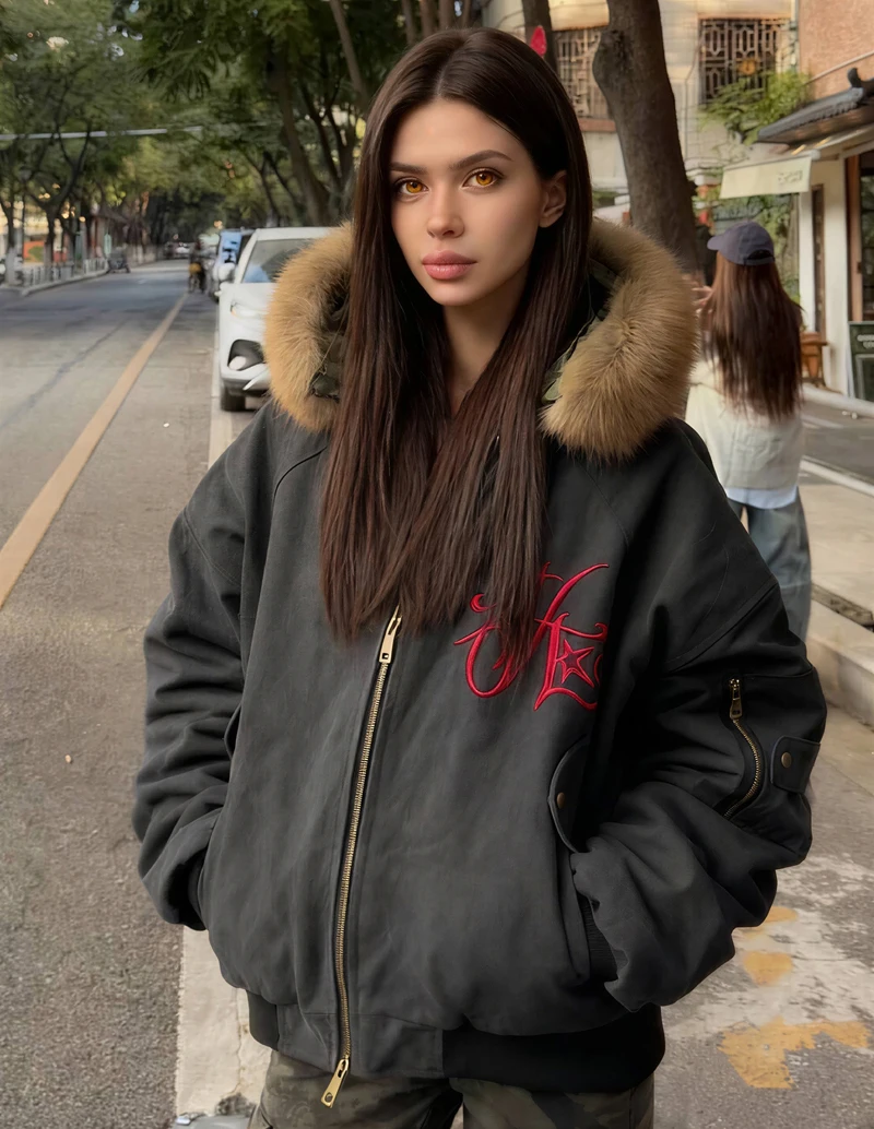 Parkas Womens Y2K Autumn Drawcord Double-Pocket Layered Maillard Multi-Color Rainbow Tie-Dye Timeless Edgy Fashionable Colorful