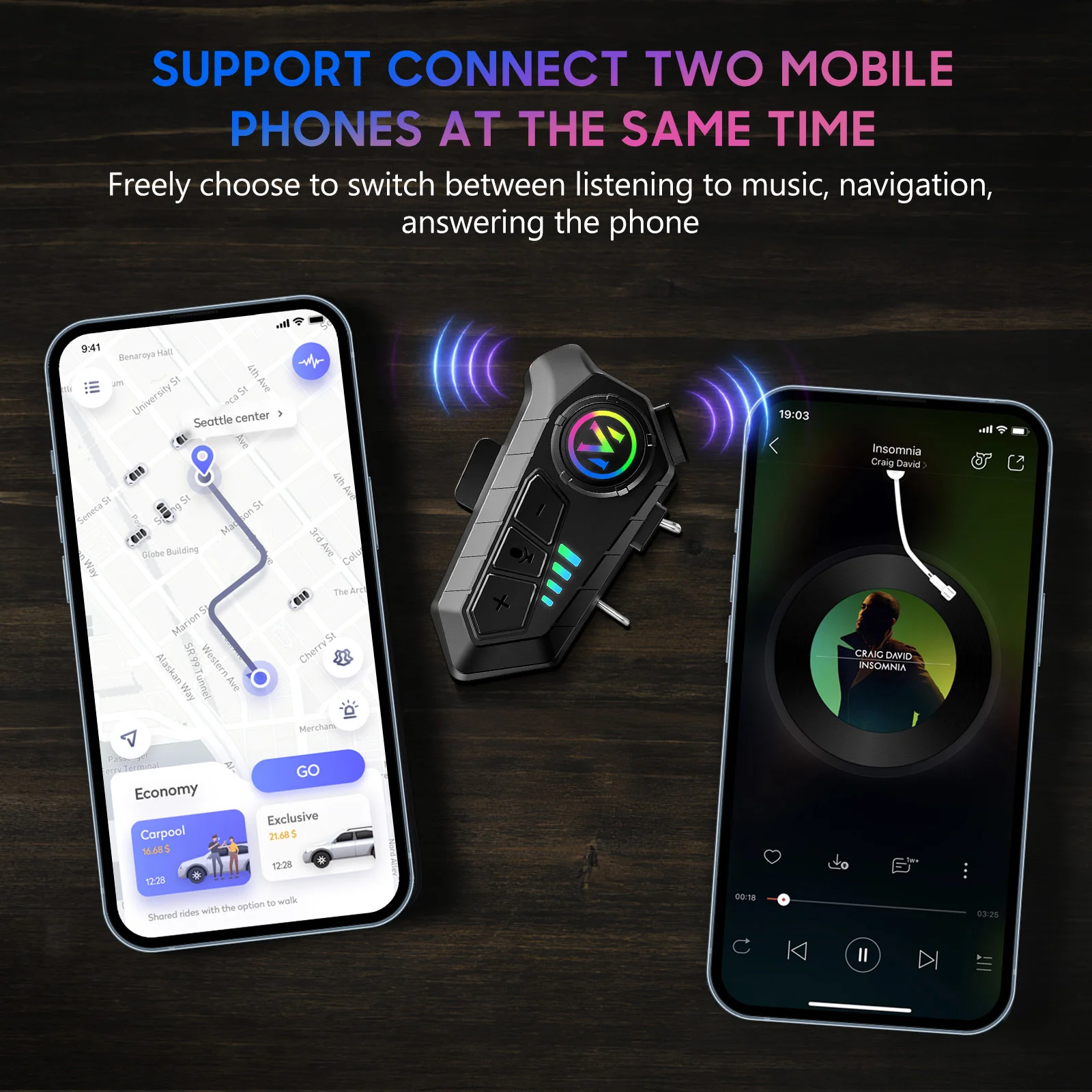 그래핀 다이어프램을 사용한 .3 헤드폰, 하이파이 사운드, 듀얼 연결, 핸즈프리 통화, 오토바이 풀페이스용