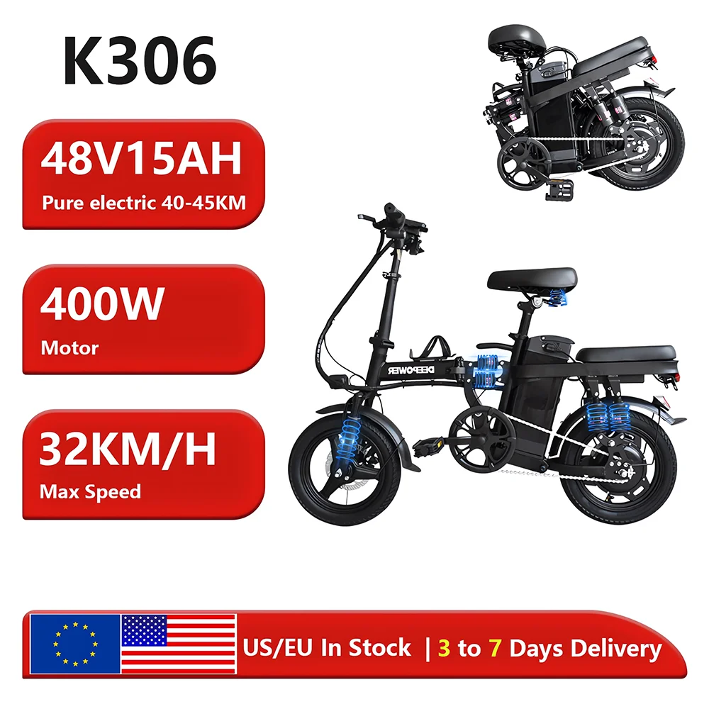 Electric Bike For Adults, Folding Ebike, 400W Motor, Up to 32KM/H 14” Tires Electric Bicycles, 48V 10AH 15AH Removable Battery