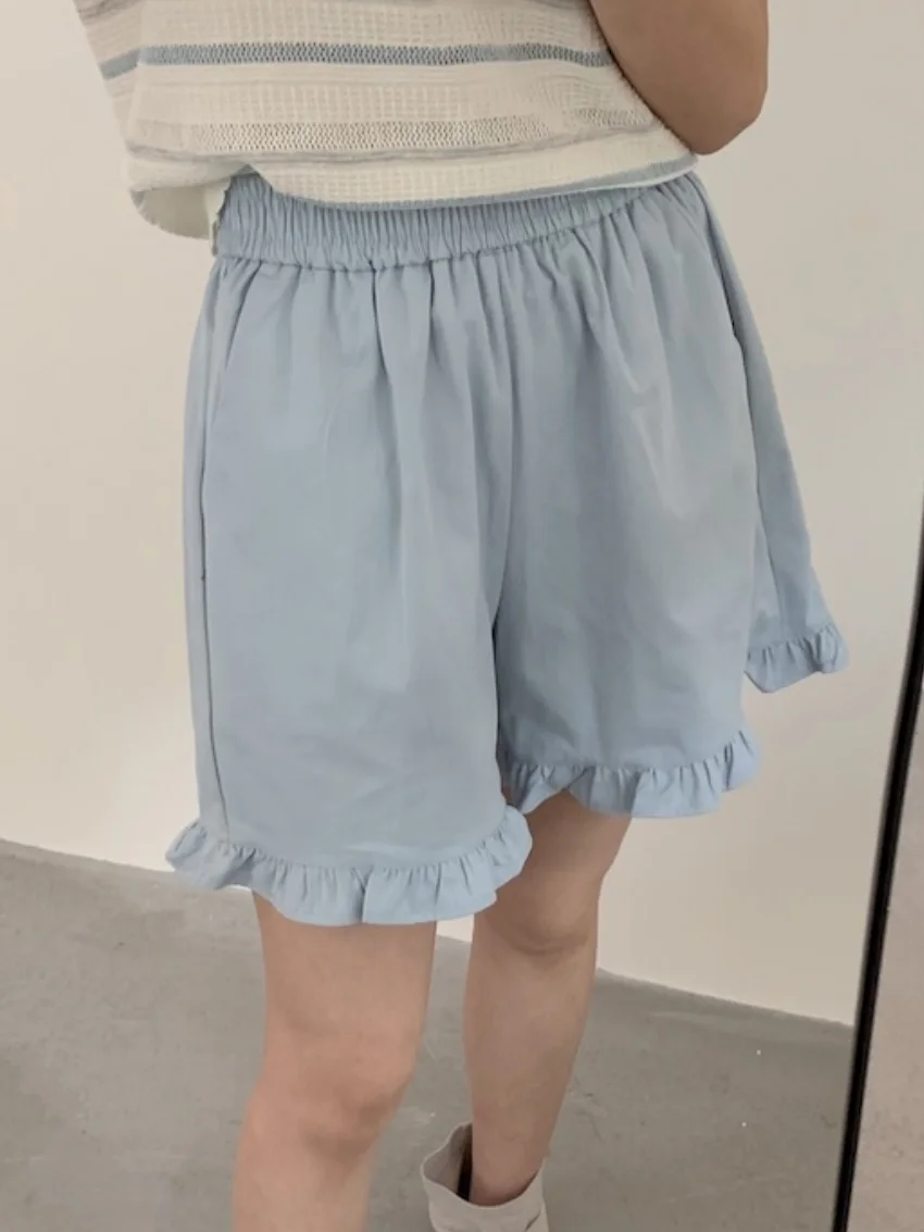 Estrangeiro kitty shorts confortáveis femininos algodão chique casual novo verão babados doce todos os jogos moda cintura alta streetwear diariamente