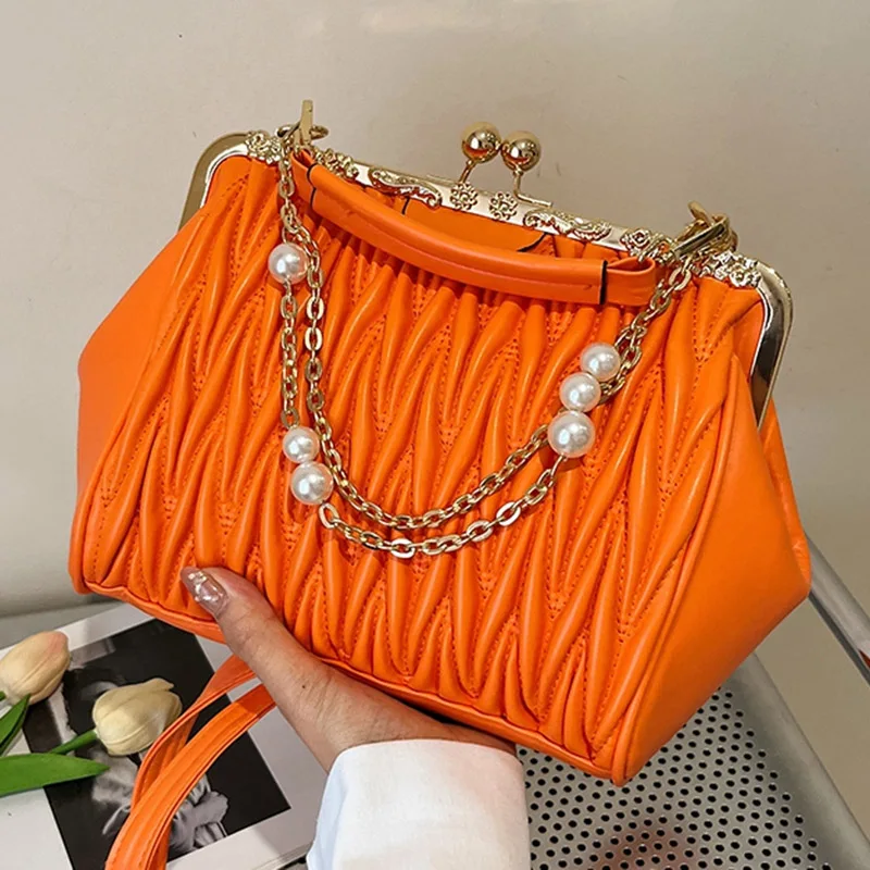 Fashion Women Chain Shoulder Bags Kiss Lock Shell Clip Crossbody Bags Female Chic Crossbody Bags Prom Clutch Handbags And Purse