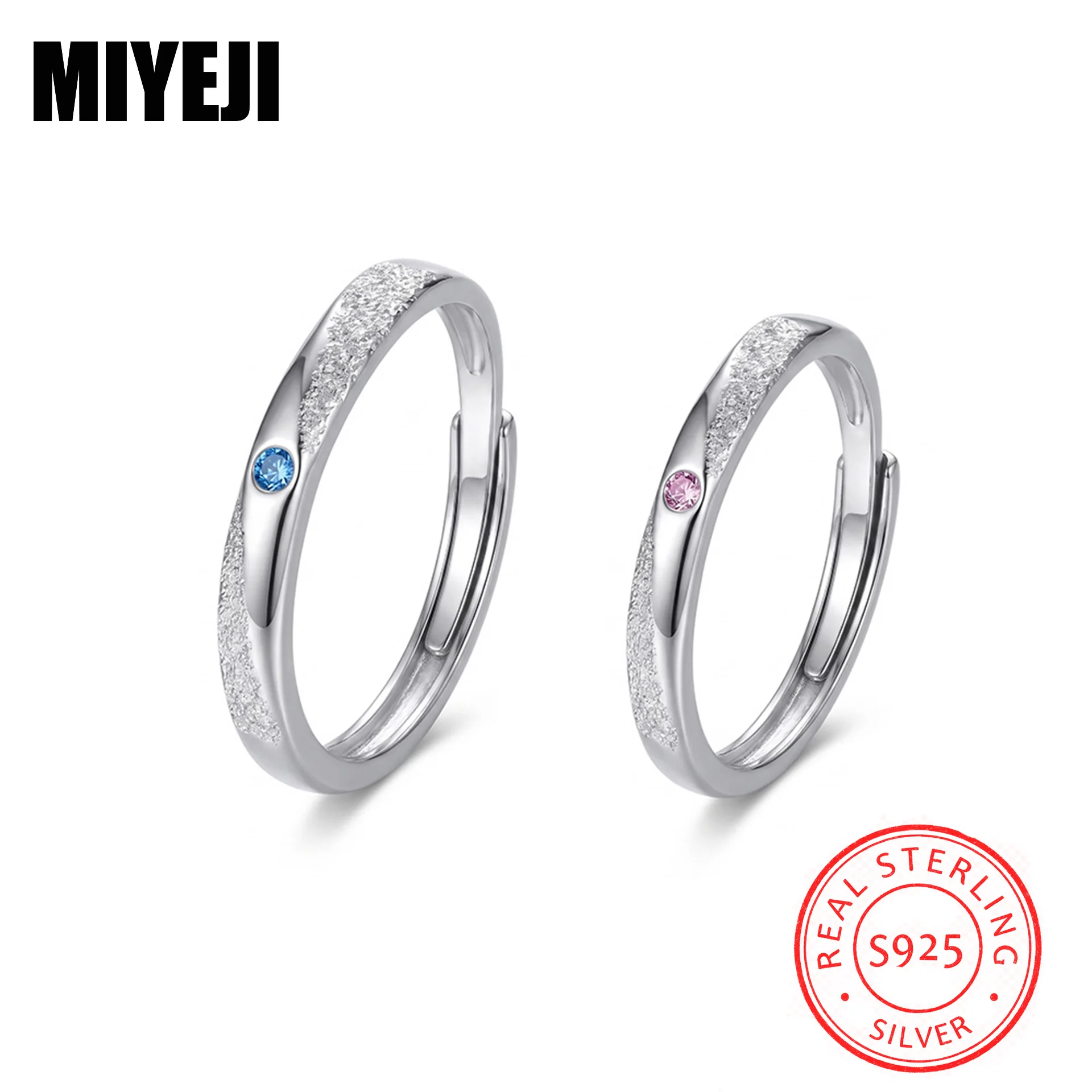 MIYEJI Real S925 Sterling Silver Zircon Matte Surface Couple Adjustable Ring For Women Party Trendy Fine Jewelry Accessible