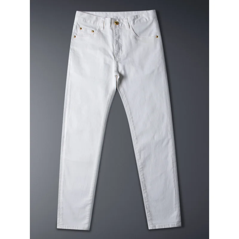 

White jeans men's 2025 summer thin men's clothing elastic slim fit small feet fashionable casual pants