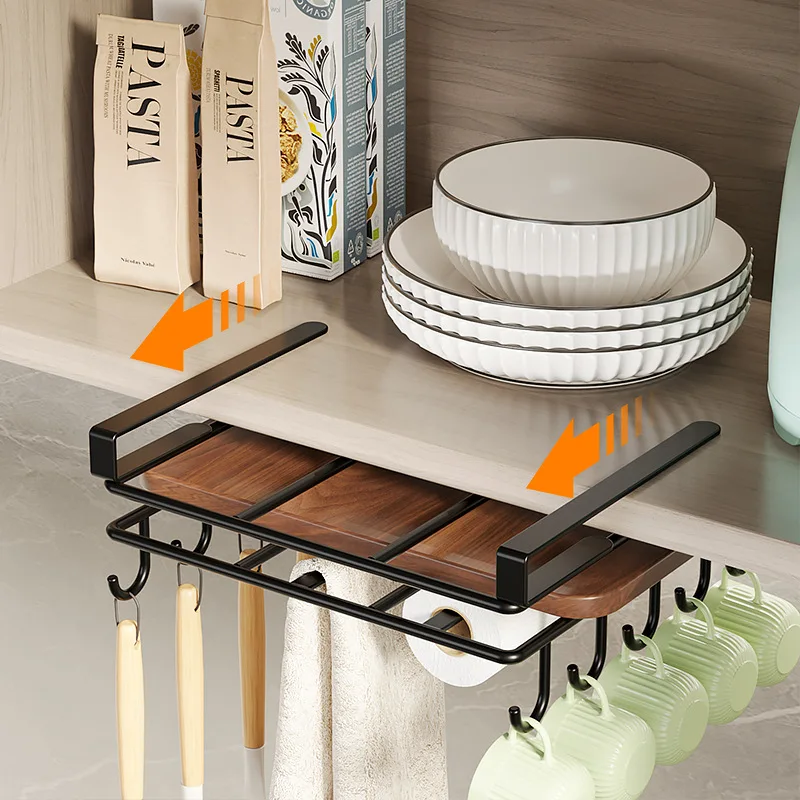 

Cabinet Storage Rack with Hooks Tissue Holder Mug Storage Multifunctional Towel Rack Handbag Key Storage Kitchen Holder