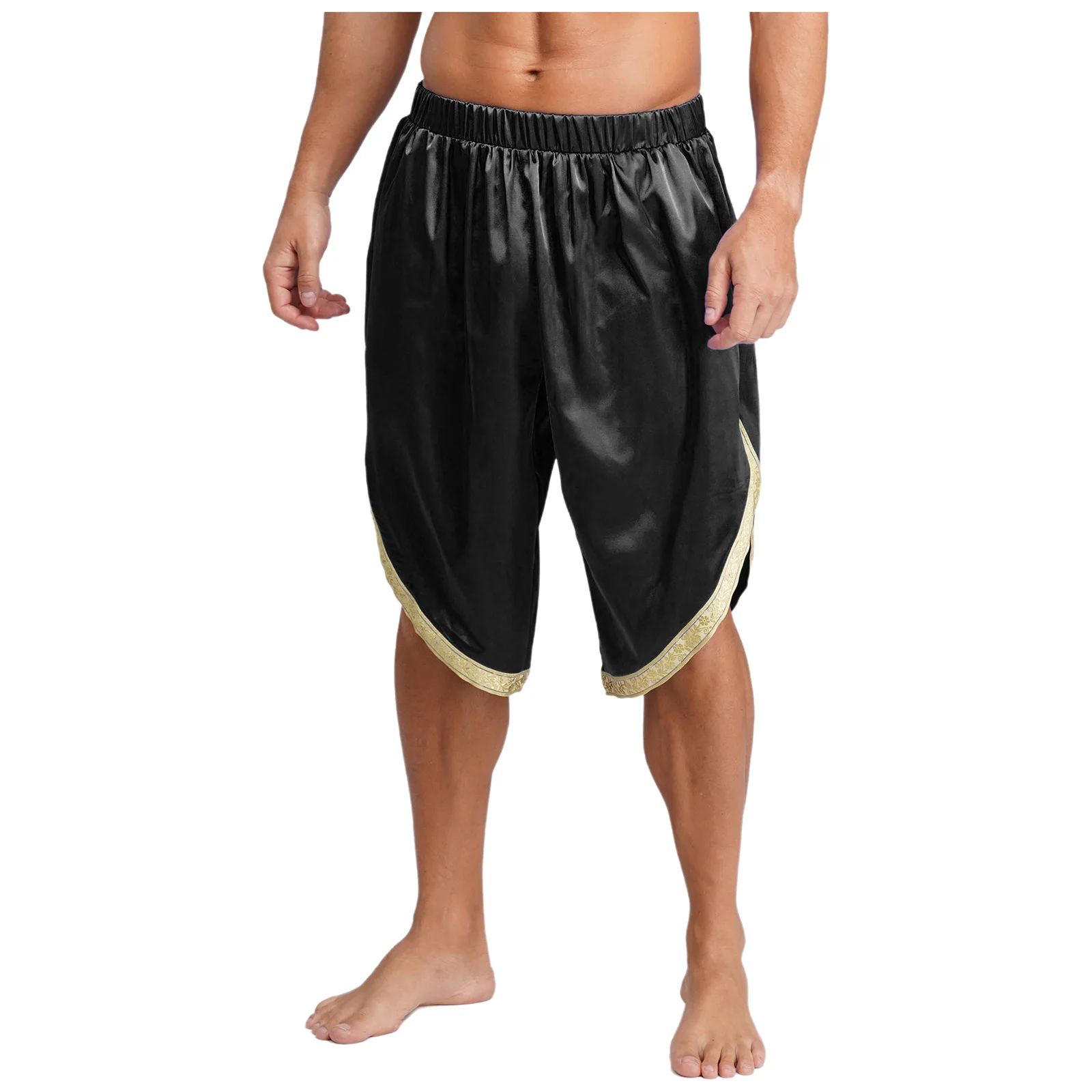 

Men Ancient Arabic Egyptian Indian Traditional Cosplay Dhoti Shorts Shiny Satiny Irregular Hem Daily Casual Carnival Shorts