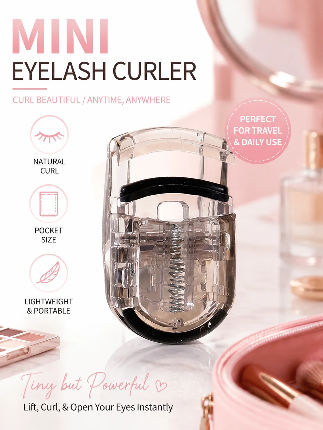 Mini Wide Angle Eyelash Curler Portable Small Lash Curler for Beginners Hooded Eyes Friendly Long Lasting Curl 1/3 PCS