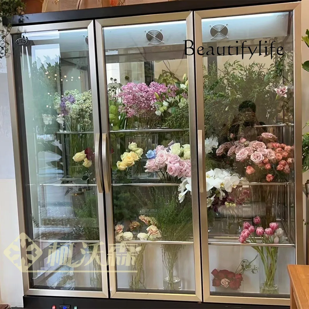 

flower fresh-keeping cabinet floral full-screen display refrigerated cabinet fully transparent large-capacity display cabinet
