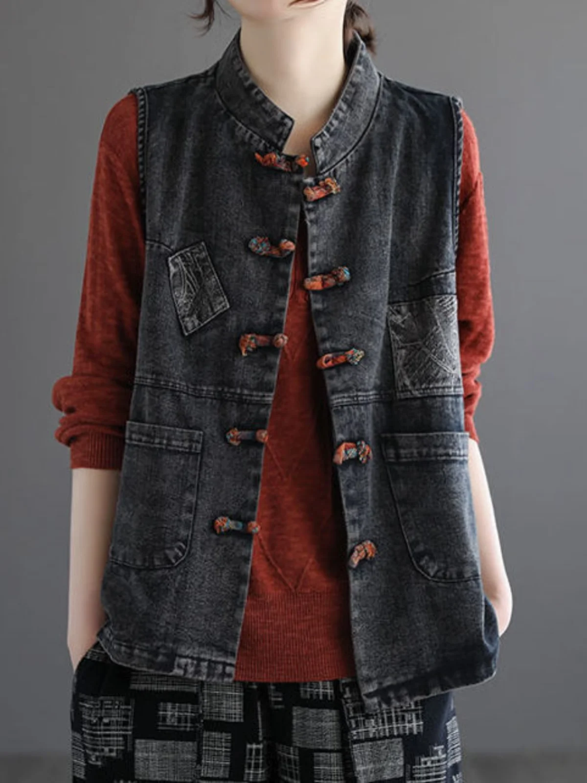 

Женский джинсовый жилет с вышивкой Jaet, весна-осень 2022, модный утягивающий универсальный художественный жилет в стиле ретро в национальном стиле...