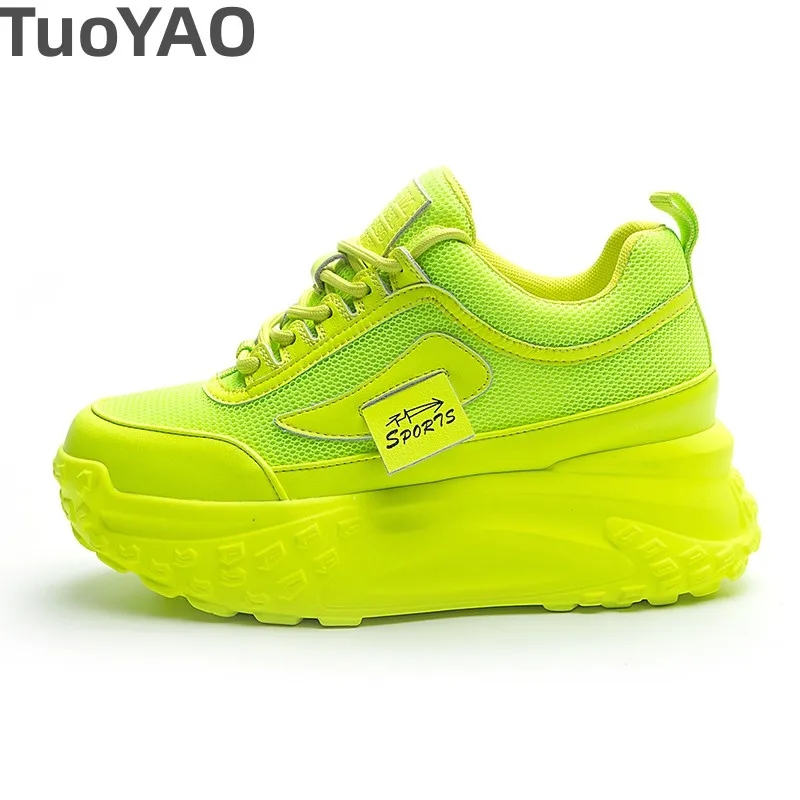 

7cm Genuine Leather Women Summer Breathable Shoes Platform Sneakers Chunky Heel Women Fashion Vulcanized Air Mesh Spring Sports