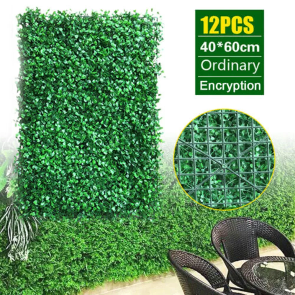 12pcs 60x40cm Artificial Grass Boxwood Wall Hedge Mat Fence Lawn Background Mat Safe and Eco-friendly Free DIY Adjustment Decor