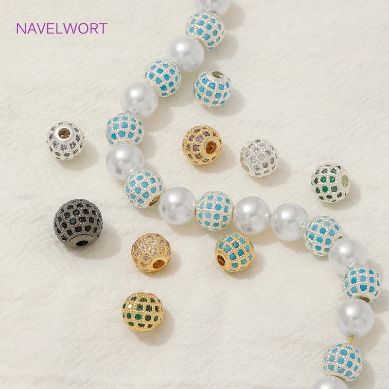 18K Gold Plated Brass Spacer Beads with Zircon Round Loose Beads,Separators For Beads,Beads For Bracelet,DIY Jewelry Findings image 2