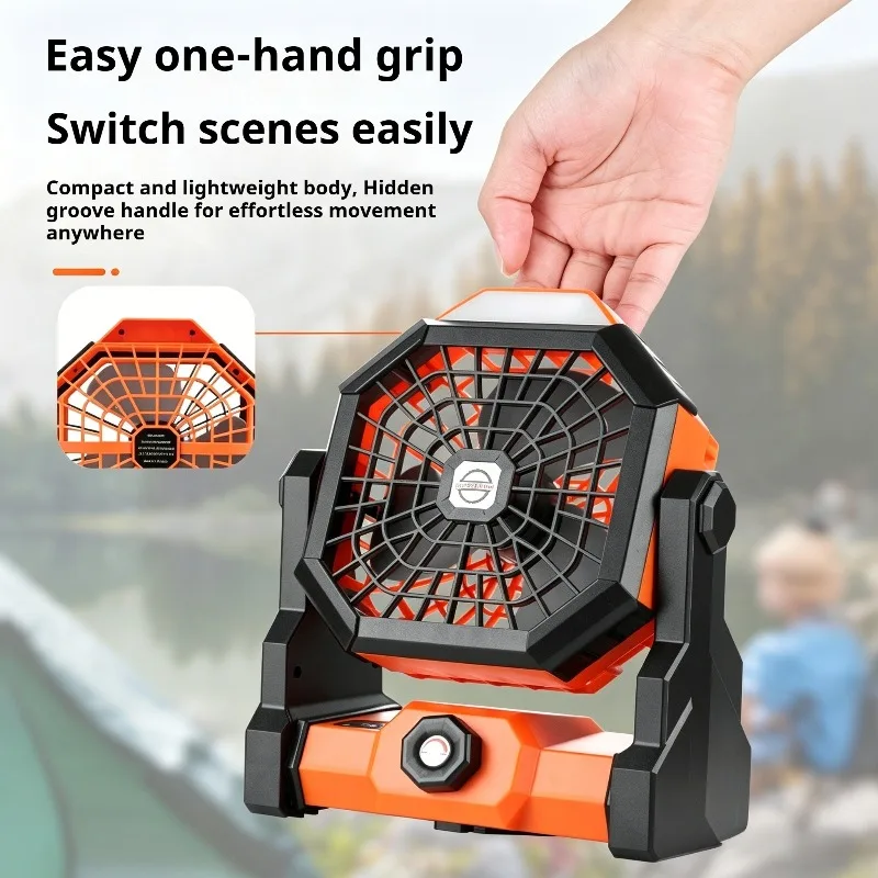 Camping Fan with Portable LED Light Suspended Fan with 4 Wind Speeds Outdoor Fishing Tent Large-capacity Camping Fan 7800mAh