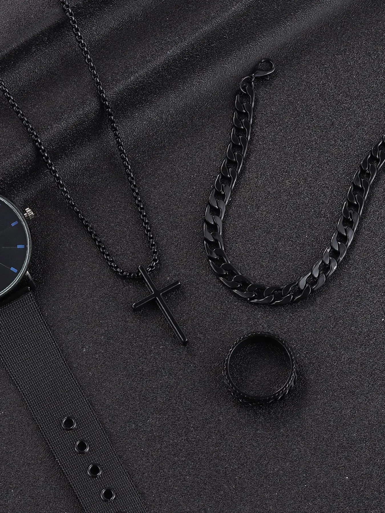3 قطعة مجموعة الرجال الفولاذ المقاوم للصدأ المعادن الصليب سلسلة بدلاية قلادة سوار خاتم مجموعة الذكور الهيب هوب ارتداء اليومي الملحقات