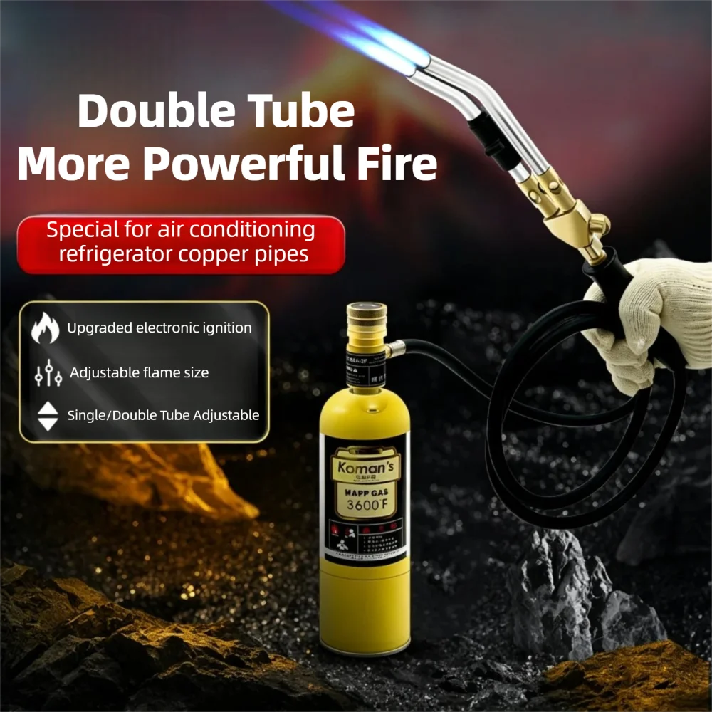 3600°F Dual Flame MAPP Gas Welding Torch, Electronic Ignition Propane Soldering Gun for Copper Pipe Brazing & Metal Welding Jobs