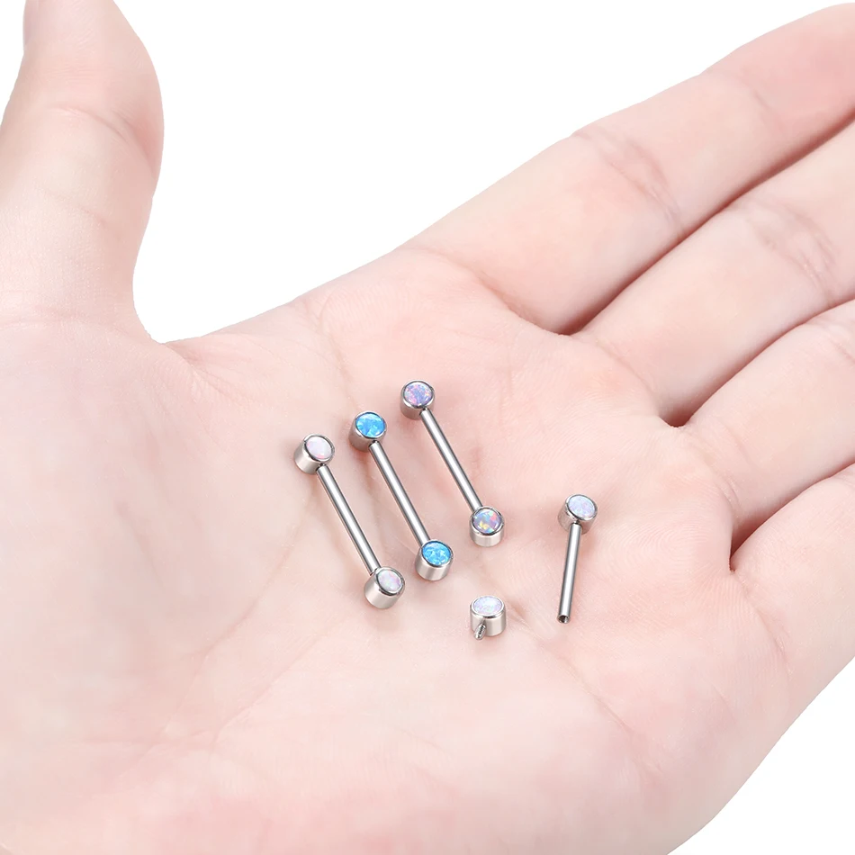 1PC Titanium 14G Nipple Barbell Rings Opal Bezel Set Internal Thread Nipple Shield Mamilo Piercings Sexy Women Jewelry 12/14/16