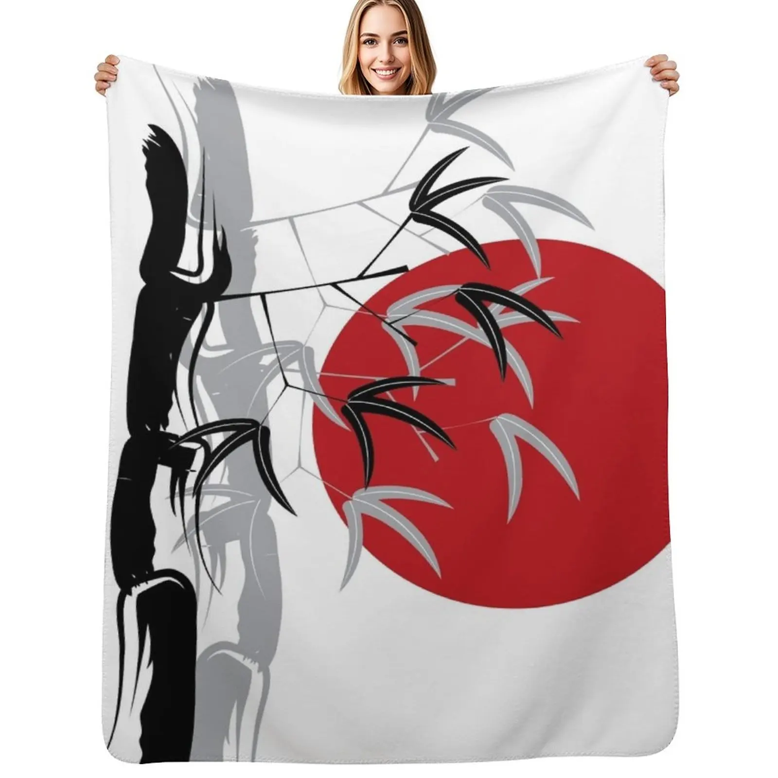 Bambú Zen Oriental y Atardecer Rojo? fatfatin Manta decorativa cómoda y resistente al desgaste del color
