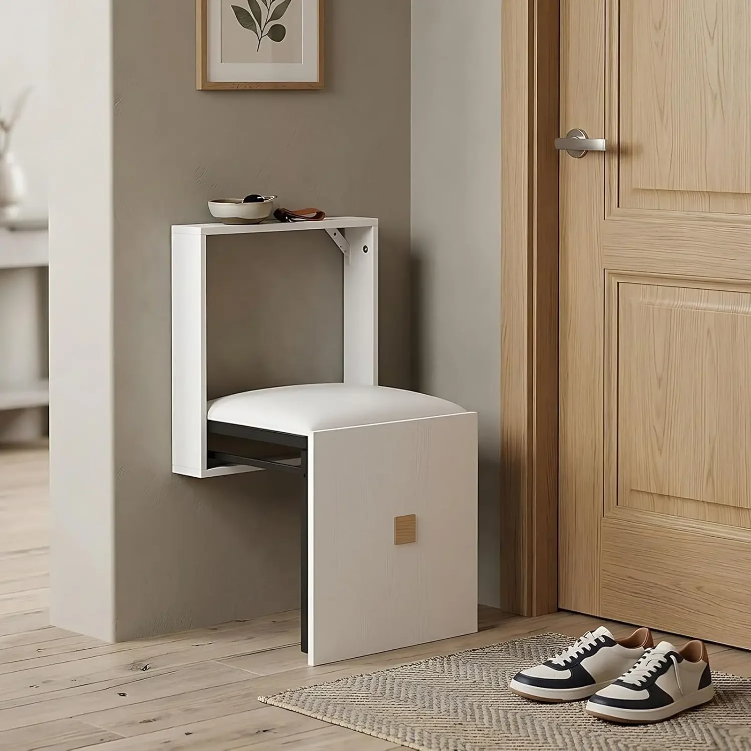 Foldable Wall Mounted Chair for Changing Shoes, Modern Padded Entryway Stool, Space Saving Invisible Bathroom Shower Bench, Mult
