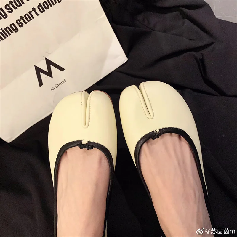 Genuine Leather Shallow Mouth Woman Shoes  Microfiber Leather Comfy Flats Split Toe Slippers Soft Bottom Loafers Brief