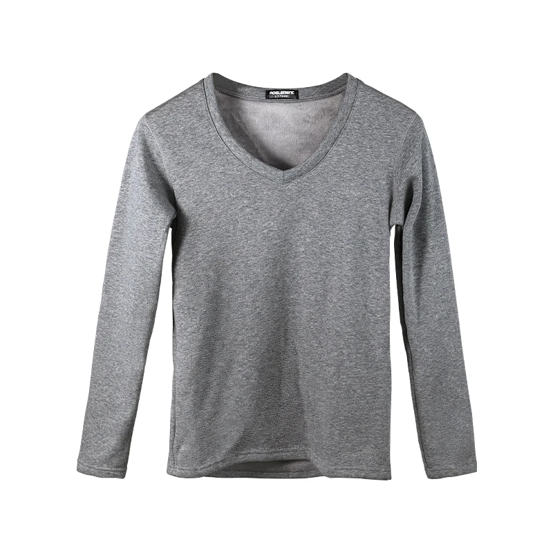 Men's Autumn V-Neck Thermal Underwear, Thickened and Fleece-Lined, Slim-Fit Base Layer Cotton Sweater, Warm Top for Young Adults
