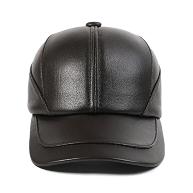 New Autumn Winter Genuine Leather Cap Sheepskin Leather Warm Baseball Caps For Men Personality Brands Golf Hat Snapback Cap