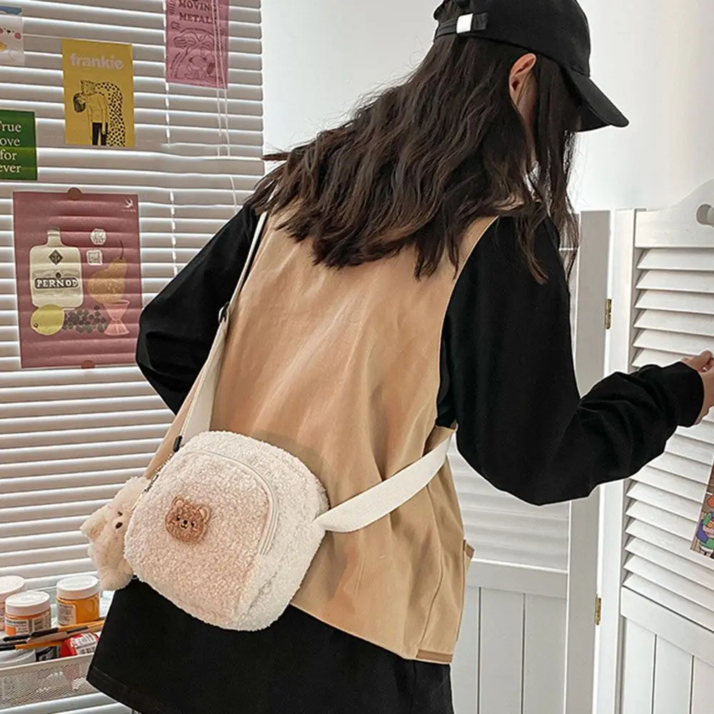 Autumn And Winter  Cute Bear Messenger Bag Women Plush Mobile Phone Bag Girls Small Shoulder Bag