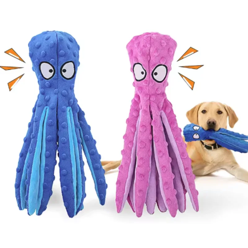 Weiches Plüsch-Oktopus-Hundespielzeug, nicht gefüllt, pädagogisches Zahnen-Kauspielzeug für Welpen, kleine bis mittelgroße Hunde, Heimtierbedarf